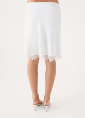Argelia Lace Trim Satin Midi Skirt - White