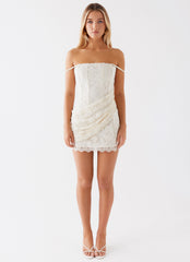 Womens Knockout Mini Dress in the colour White in front of a light grey background