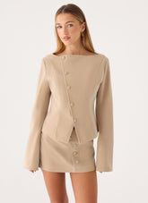 Milae Faux Suede Asymmetrical Jacket - Beige