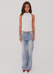 Womens Cloud Whisper Linen Top in the colour White in front of a light grey background