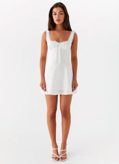 Womens Rowena Mini Dress in the colour White in front of a light grey background