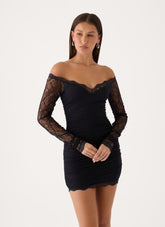 Vinese Long Sleeve Lace Mini Dress - Black