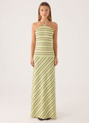 Marinah Halter Maxi Dress - Golden Kiwi Stripe