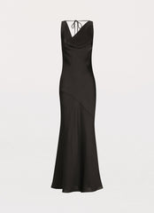 Womens Be Mine Satin Maxi Dress in the colour Black in front of a light grey background